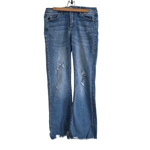 KanCan Distressed Straight Leg Jeans – Size 27 | Raw Hem, Medium Wash
